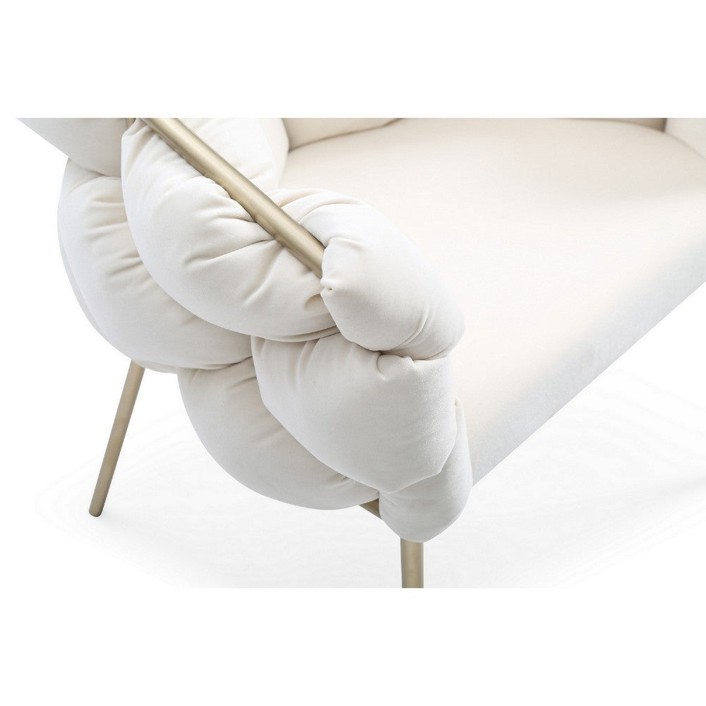 Benjara Cid 26 Inch Modern Curved Dining Chair, Bubble Tufted Back, Cream
