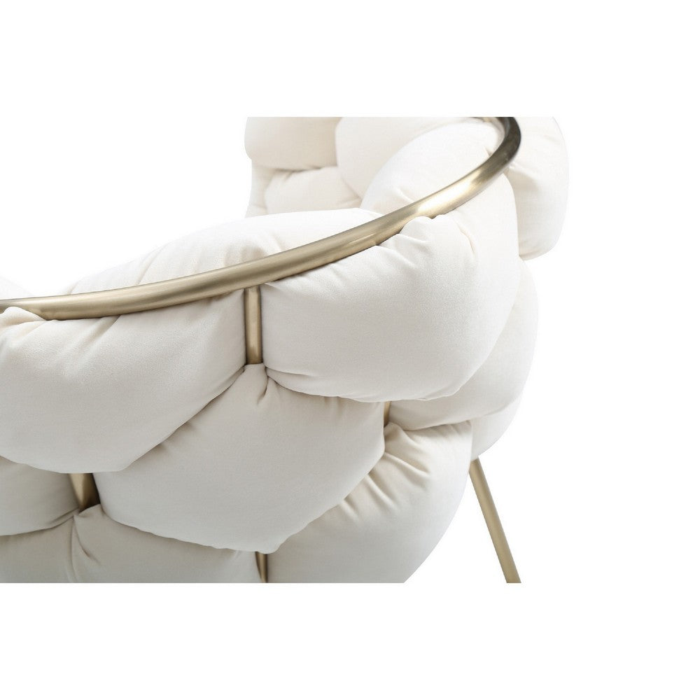 Benjara Cid 26 Inch Modern Curved Dining Chair, Bubble Tufted Back, Cream