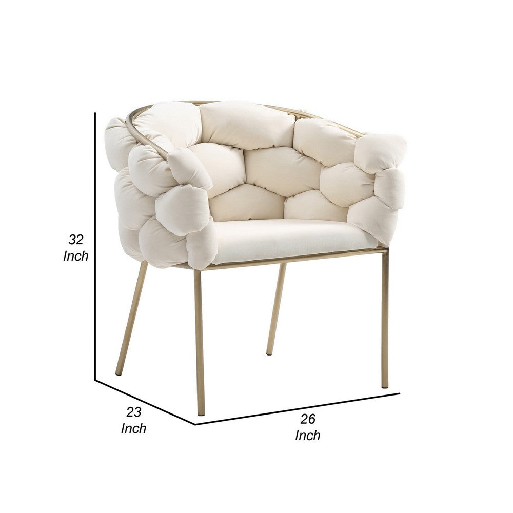 Benjara Cid 26 Inch Modern Curved Dining Chair, Bubble Tufted Back, Cream
