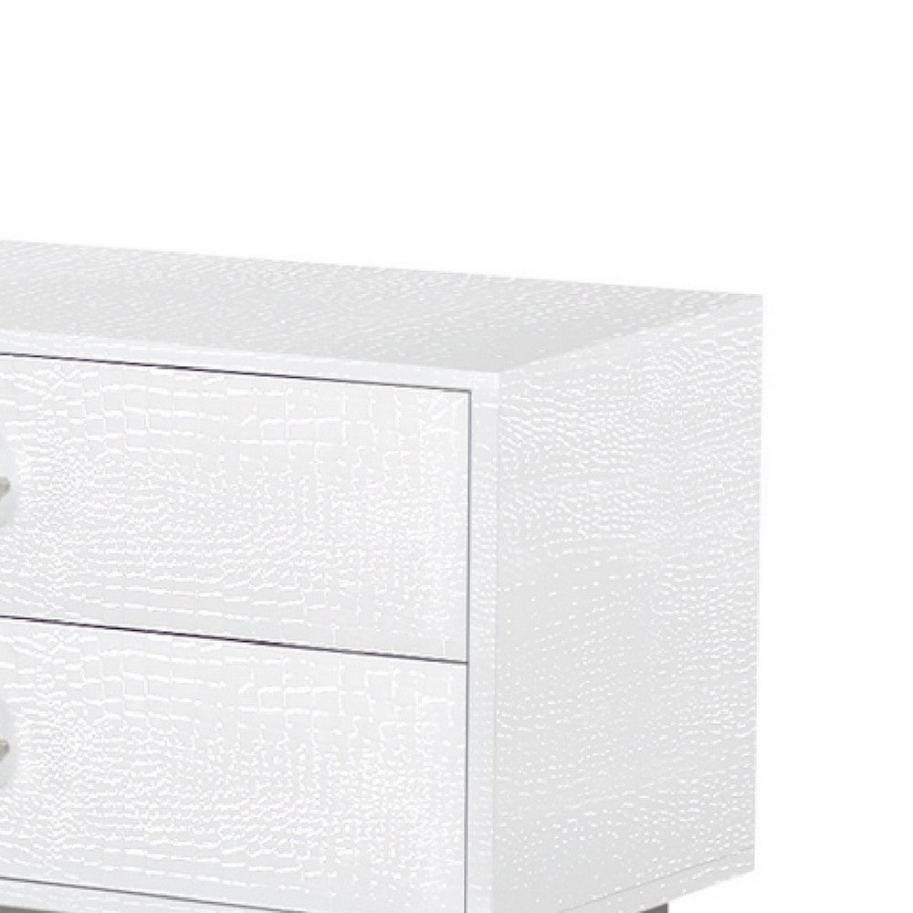 Benjara Hart 32 Inch Modern Nightstand, 2 Drawers, Textured Lacquer Finish, White