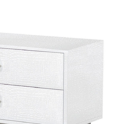 Benjara Hart 32 Inch Modern Nightstand, 2 Drawers, Textured Lacquer Finish, White