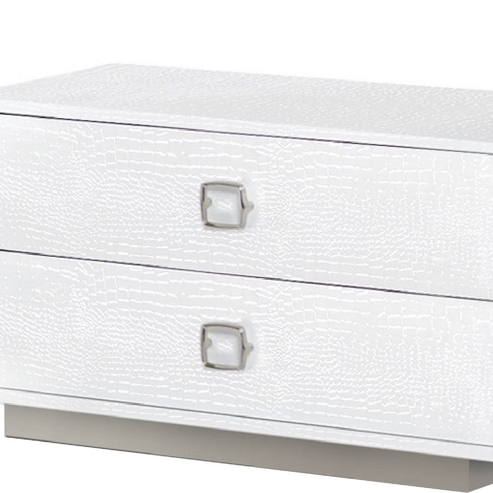 Benjara Hart 32 Inch Modern Nightstand, 2 Drawers, Textured Lacquer Finish, White
