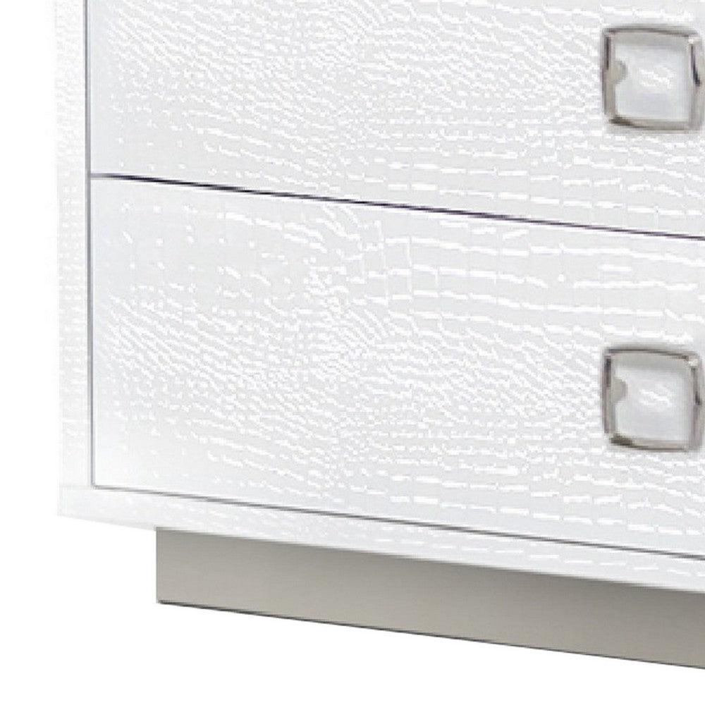 Benjara Hart 32 Inch Modern Nightstand, 2 Drawers, Textured Lacquer Finish, White