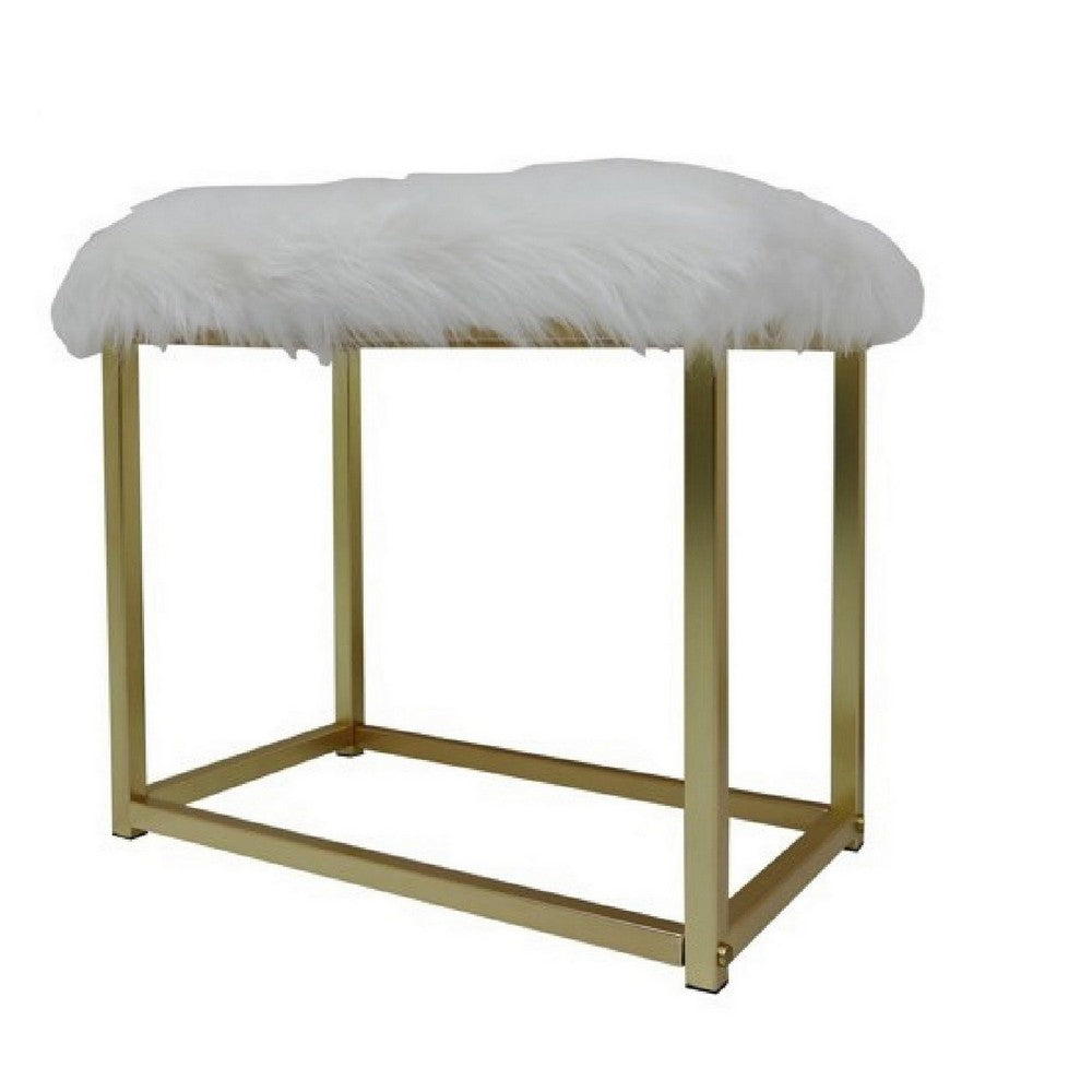 Benjara Rose Round Vanity Mirror with Stool, Faux Fur Seat, Brass. Pink