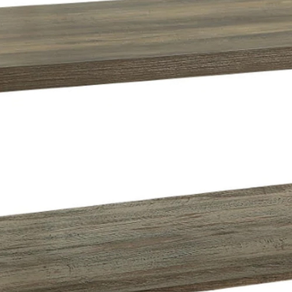 Benjara Eli 47 Inch Wood Coffee Table, Metal Brackets, Cross Bars, Rustic Oak Brown