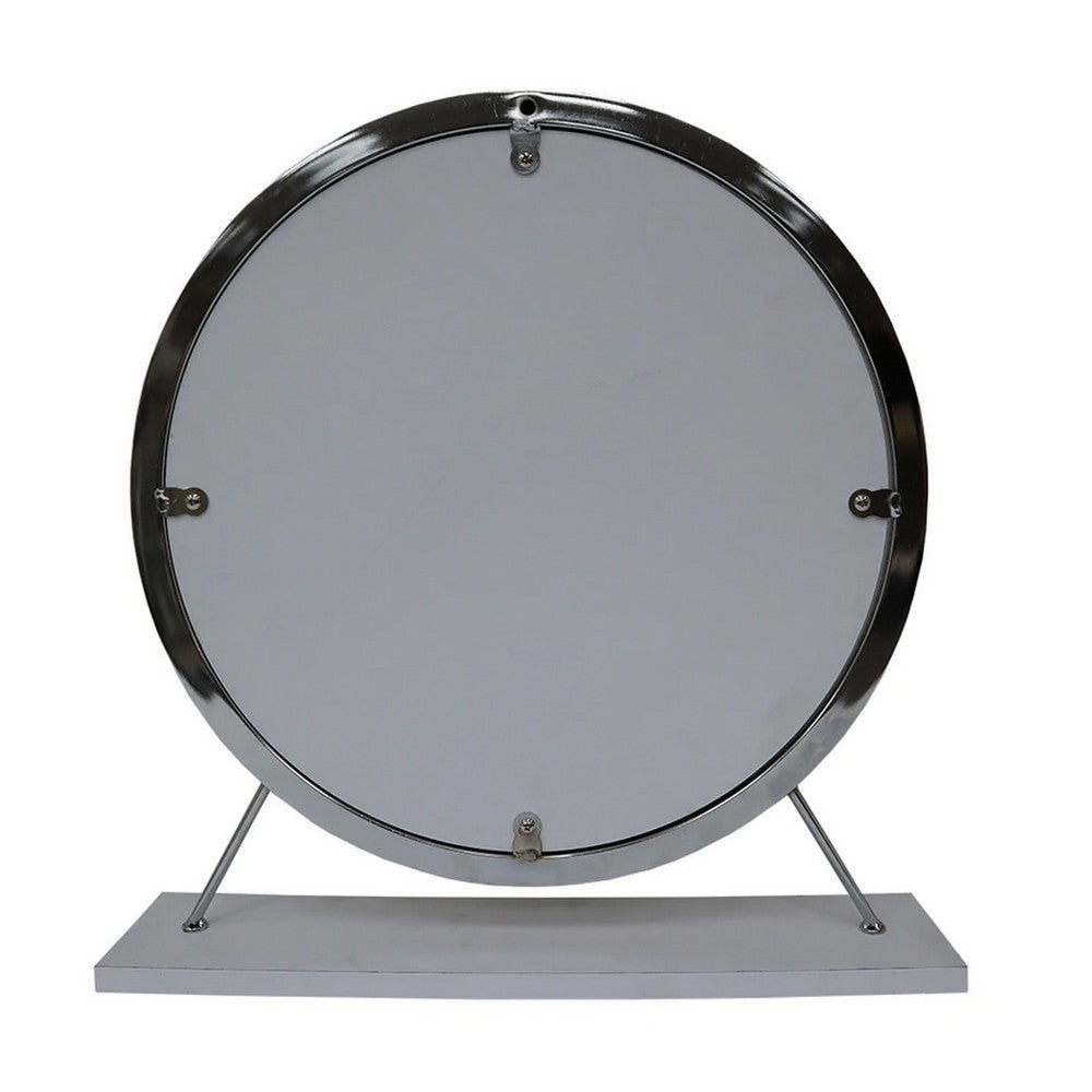 Benjara Rose Round Vanity Mirror with Stool, Faux Fur Seat, Gray, White