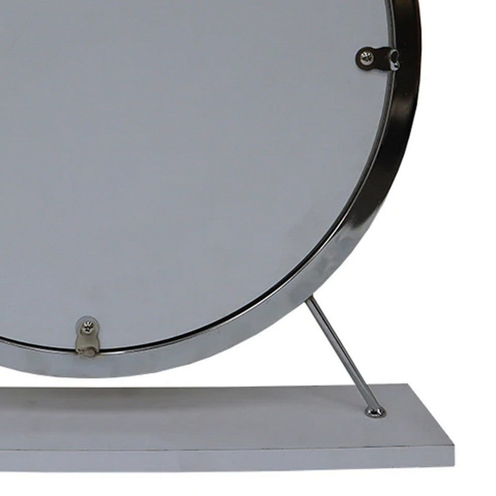 Benjara Rose Round Vanity Mirror with Stool, Faux Fur Seat, Gray, White
