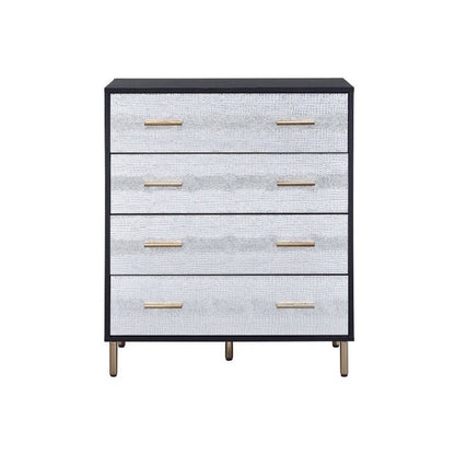 Benjara Emily 37 Inch Wood Tall Dresser Chest, 4 Drawers, Gold Handles, Black