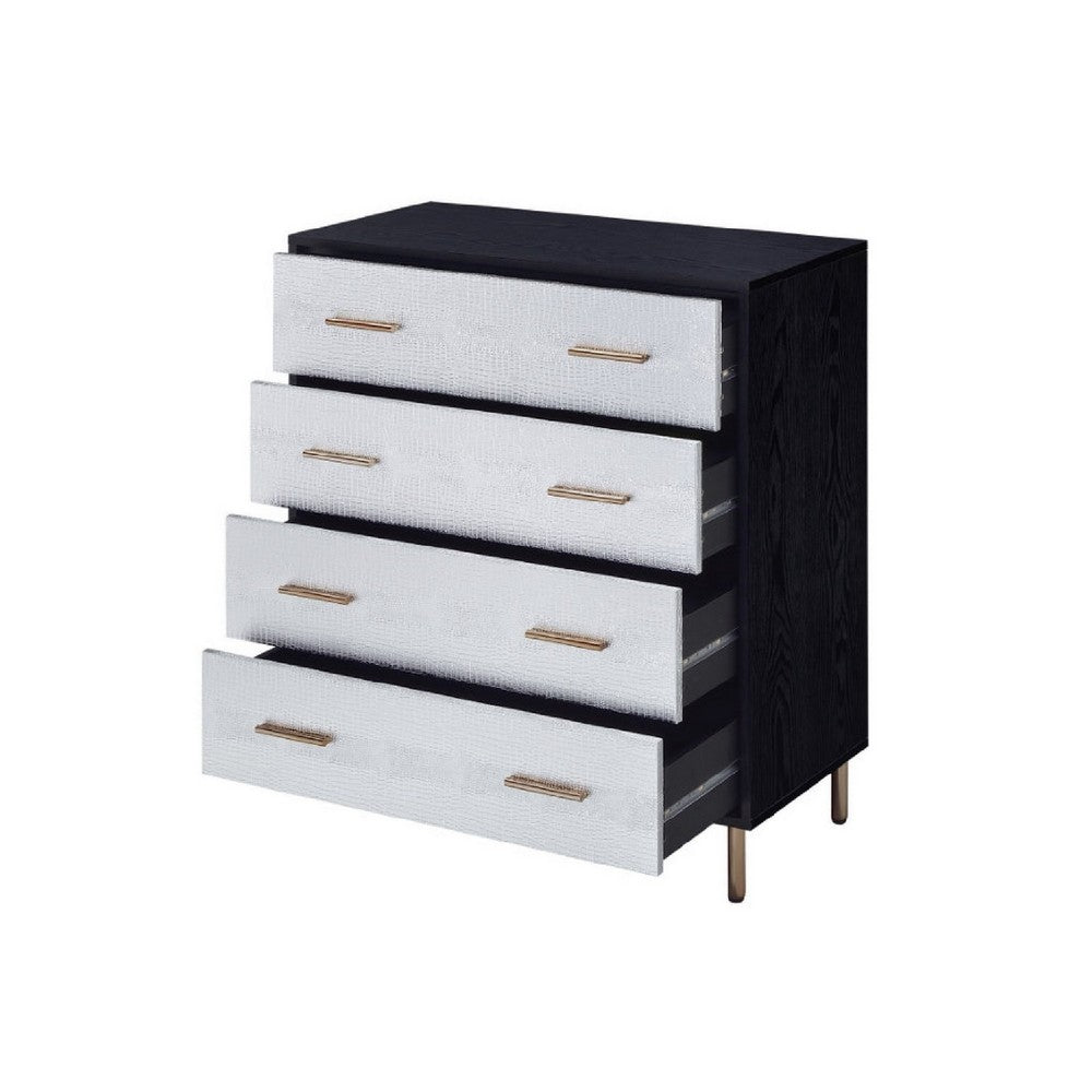 Benjara Emily 37 Inch Wood Tall Dresser Chest, 4 Drawers, Gold Handles, Black