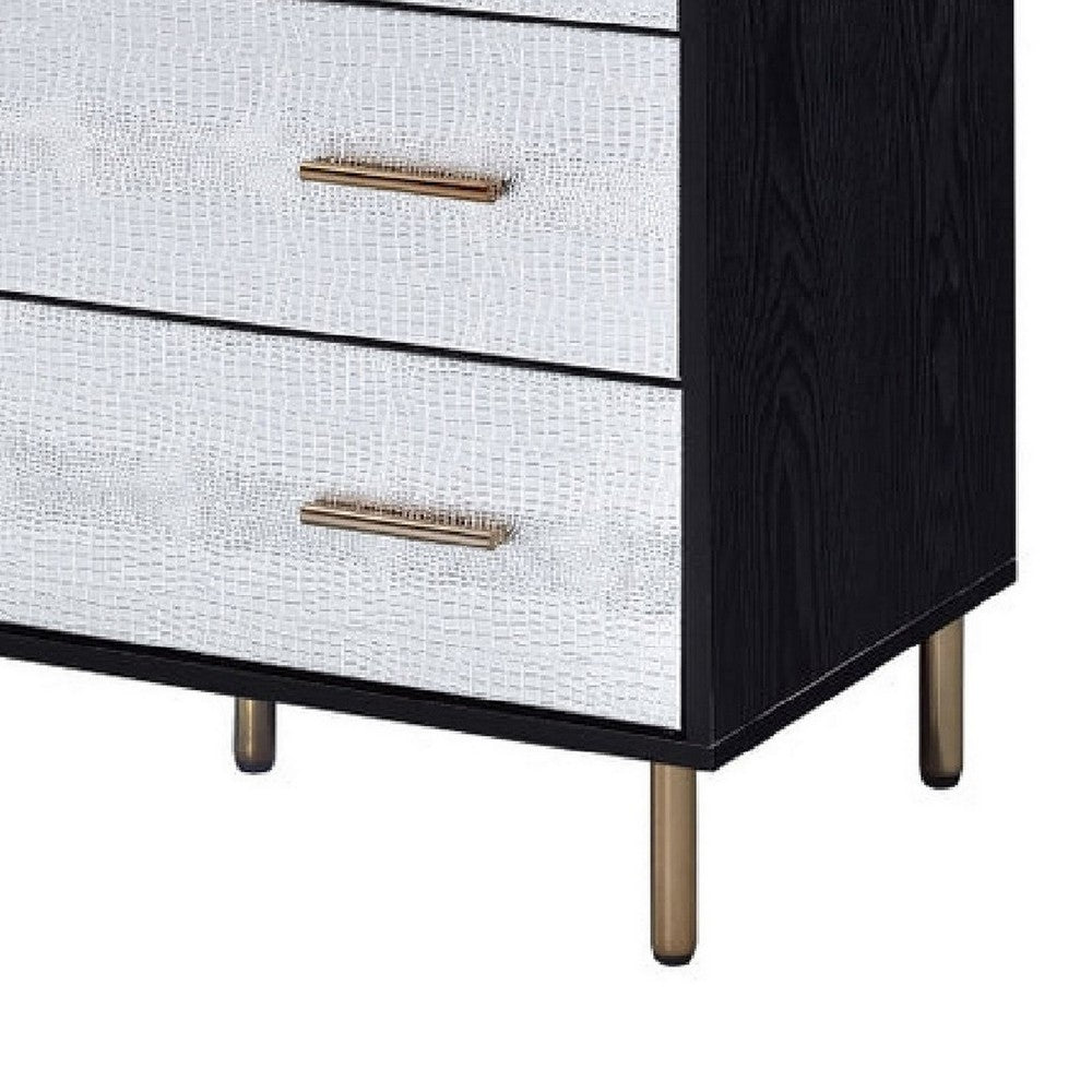 Benjara Emily 37 Inch Wood Tall Dresser Chest, 4 Drawers, Gold Handles, Black