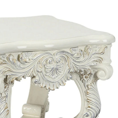 Benjara Ataa 28 Inch Square End Table, Ornate Floral Carvings, Claw Feet, White