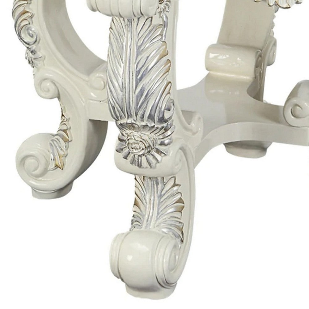 Benjara Ataa 28 Inch Square End Table, Ornate Floral Carvings, Claw Feet, White