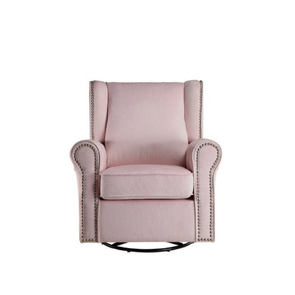 Benjara 35 Inch Accent Swivel Chair, Glider, Nailhead Trim, Light Pink