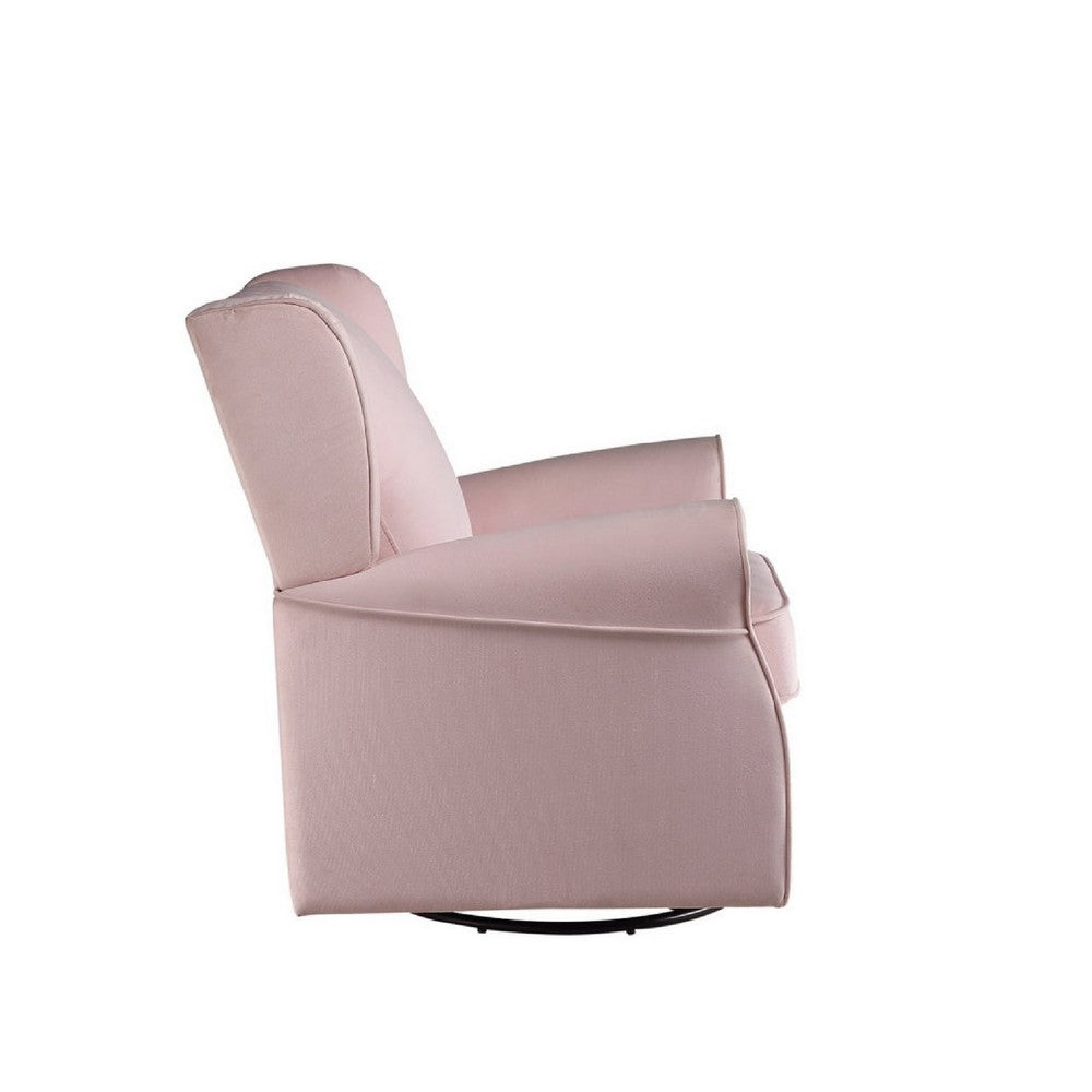Benjara 35 Inch Accent Swivel Chair, Glider, Nailhead Trim, Light Pink