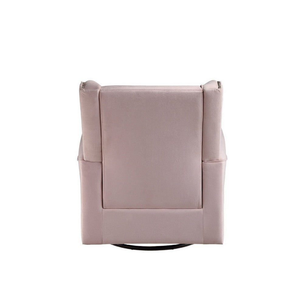 Benjara 35 Inch Accent Swivel Chair, Glider, Nailhead Trim, Light Pink