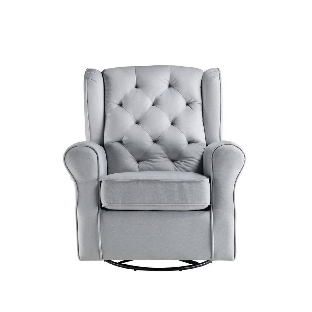 Benjara 35 Inch Accent Swivel Chair, Glider, Tufted Back, Gray