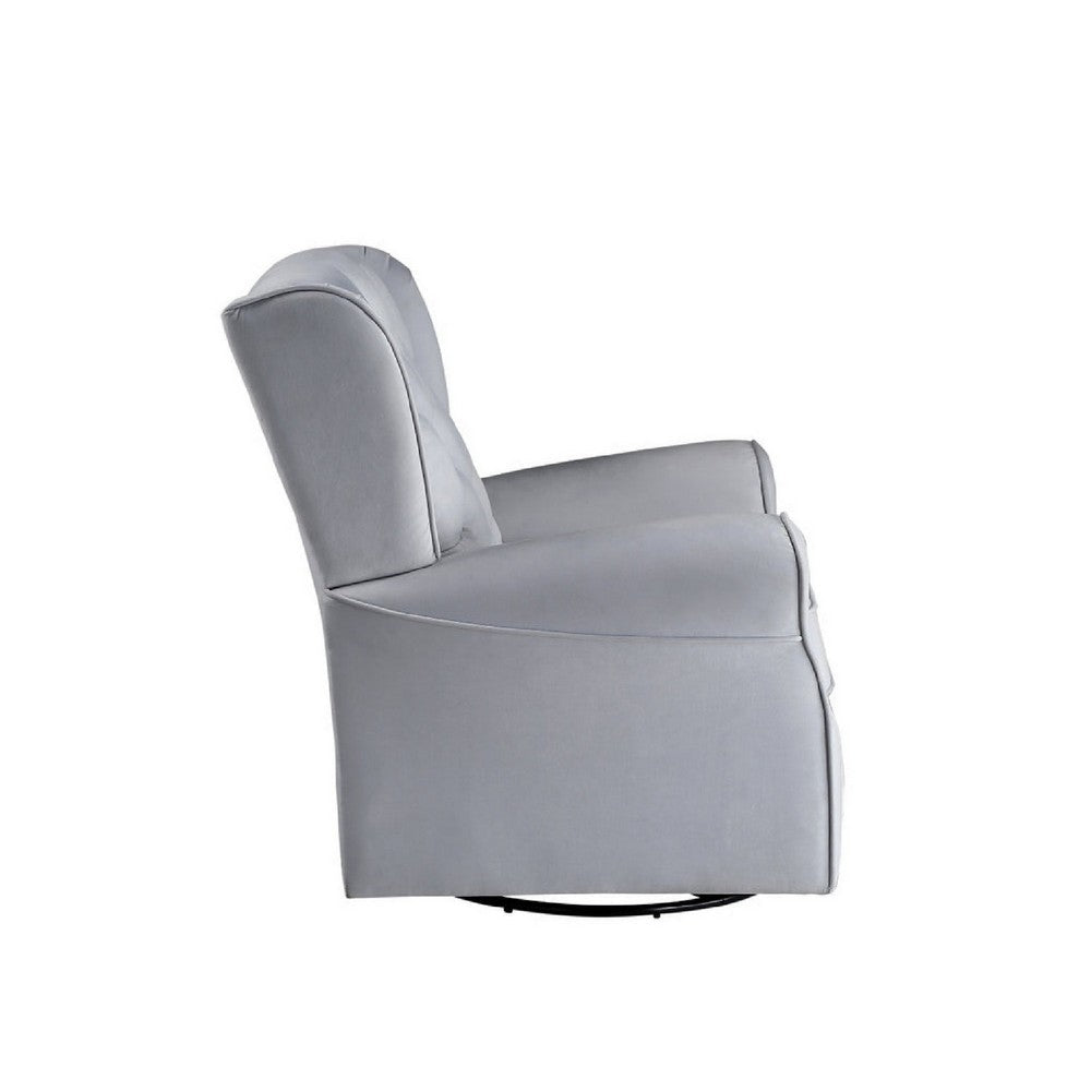 Benjara 35 Inch Accent Swivel Chair, Glider, Tufted Back, Gray