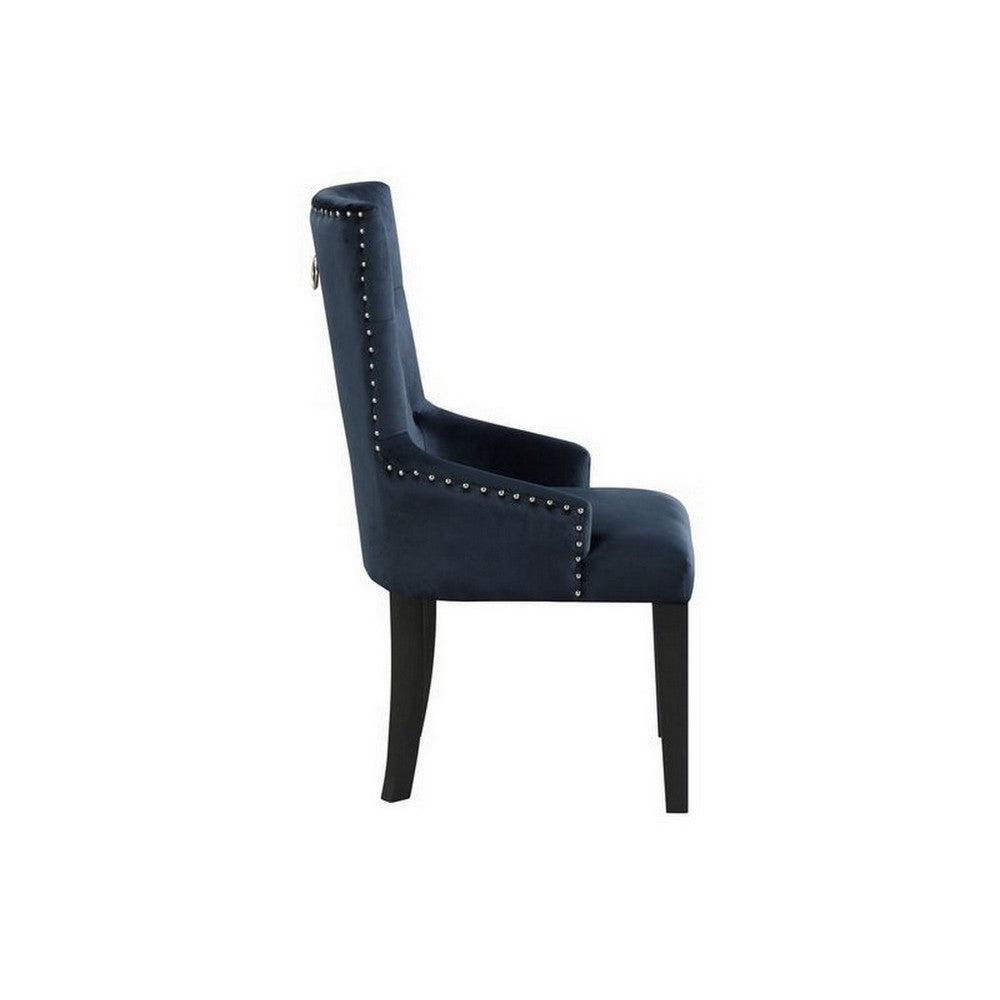 Benjara Luna 41 Inch Modern Accent Chair, Tight Back, Button Tufted, Velvet, Blue
