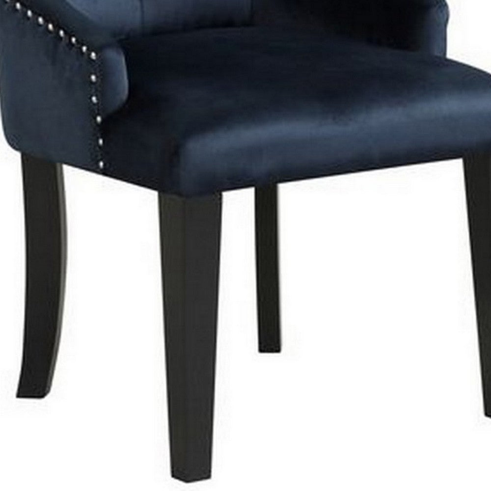Benjara Luna 41 Inch Modern Accent Chair, Tight Back, Button Tufted, Velvet, Blue