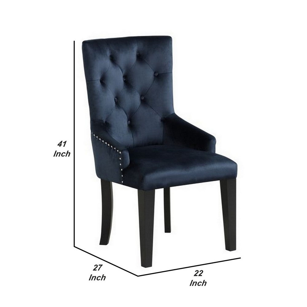 Benjara Luna 41 Inch Modern Accent Chair, Tight Back, Button Tufted, Velvet, Blue