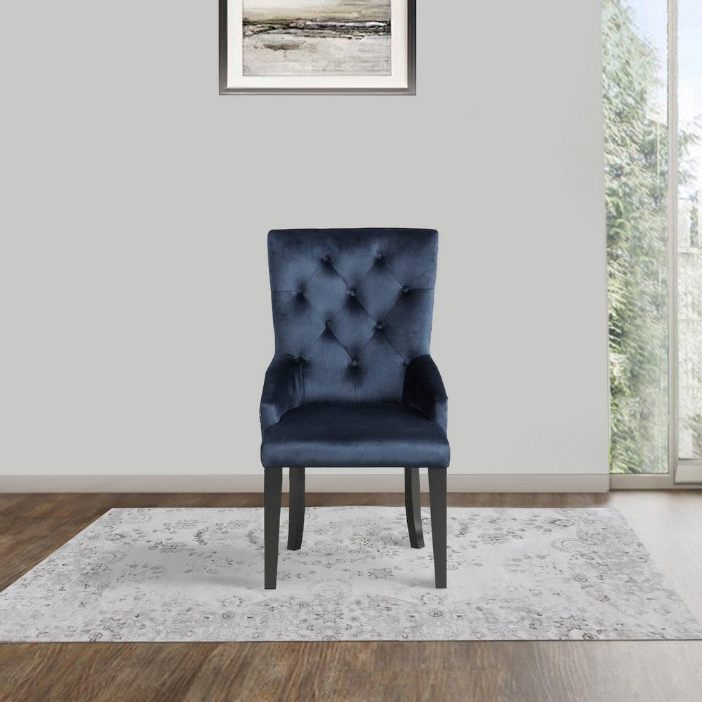Benjara Luna 41 Inch Modern Accent Chair, Tight Back, Button Tufted, Velvet, Blue