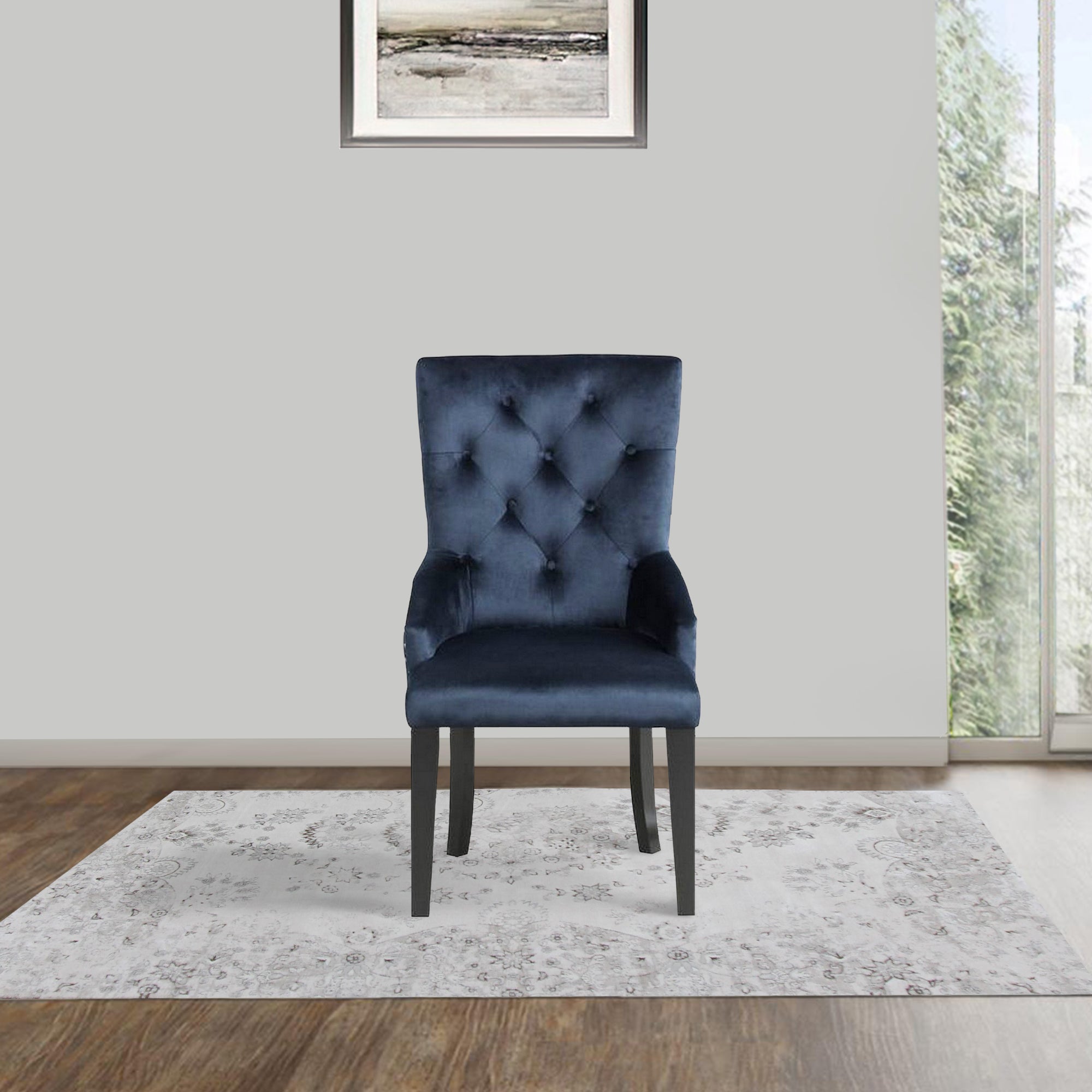 Benjara Luna 41 Inch Modern Accent Chair, Tight Back, Button Tufted, Velvet, Blue