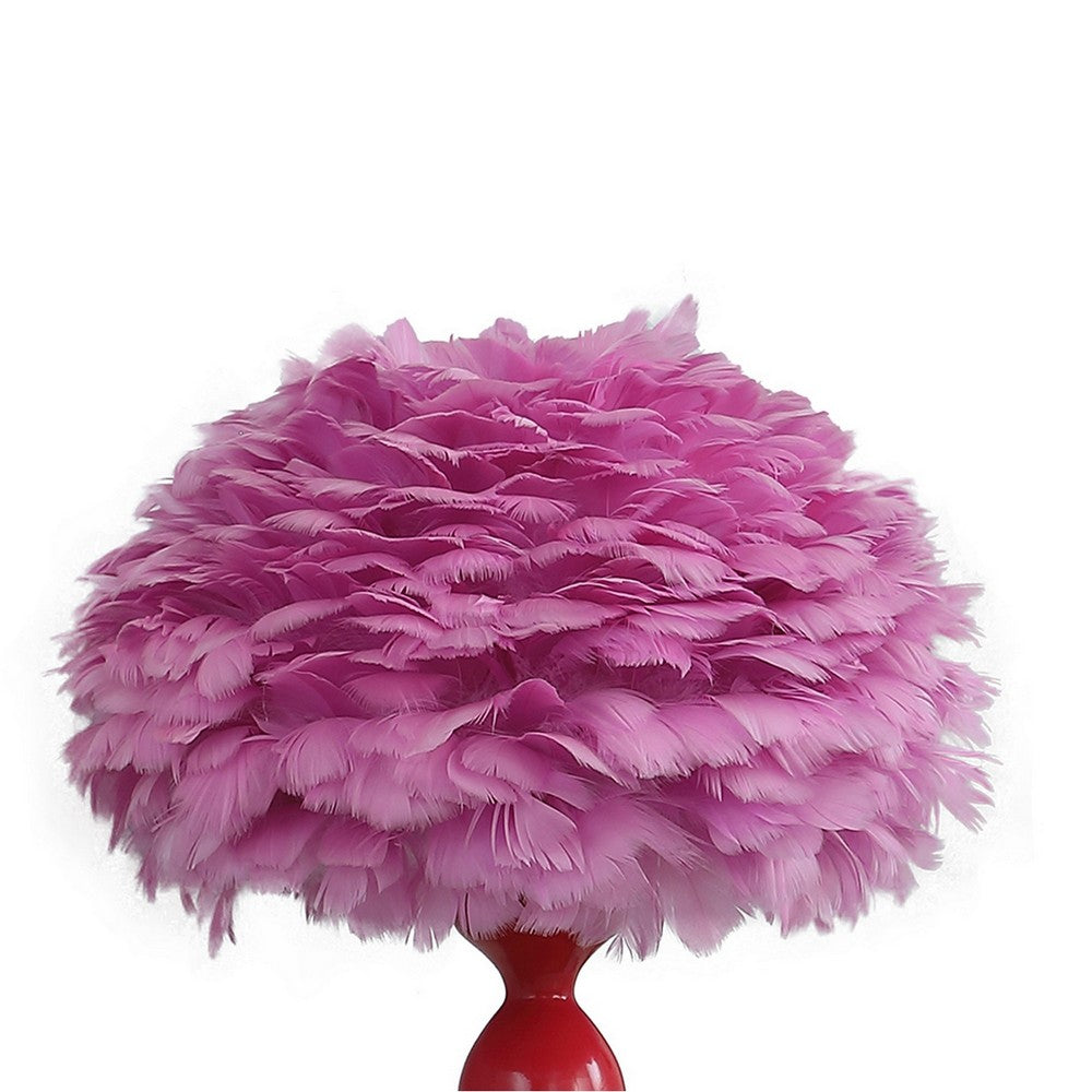 Benjara Lily 24 Inch Metal Glam Feather Table Lamp, Candlestick, 40W, Pink, Red