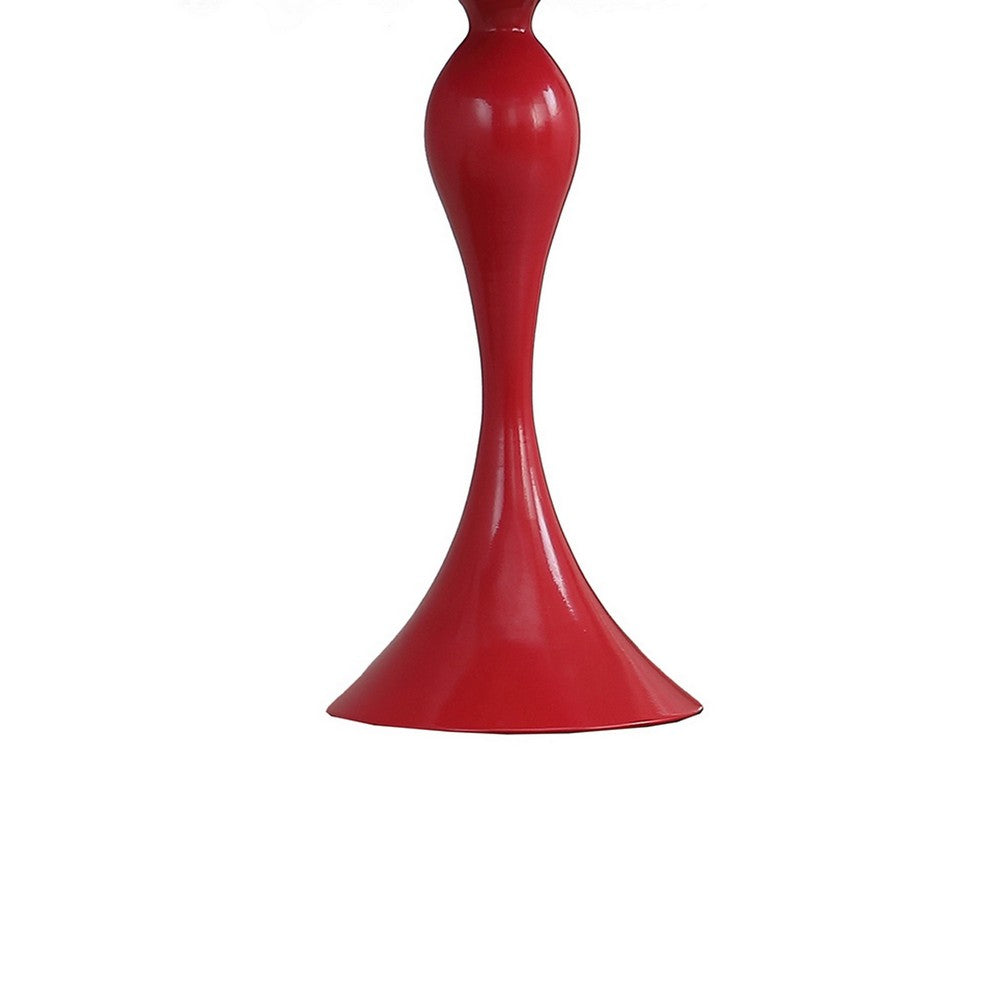 Benjara Lily 24 Inch Metal Glam Feather Table Lamp, Candlestick, 40W, Pink, Red