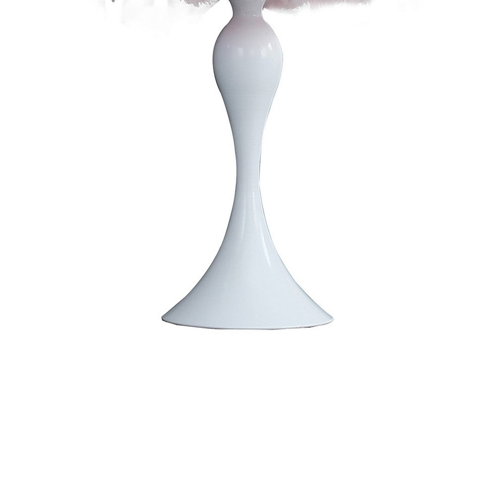 Benjara Lily 24 Inch Metal Glam Feather Table Lamp, Candlestick, 40W, Pink, White