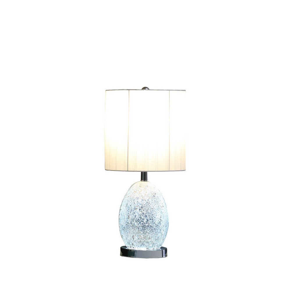 Benjara 20 Inch Glass Table Lamp, 9W LED, 3 Way Switch, Egg Shape, Silver