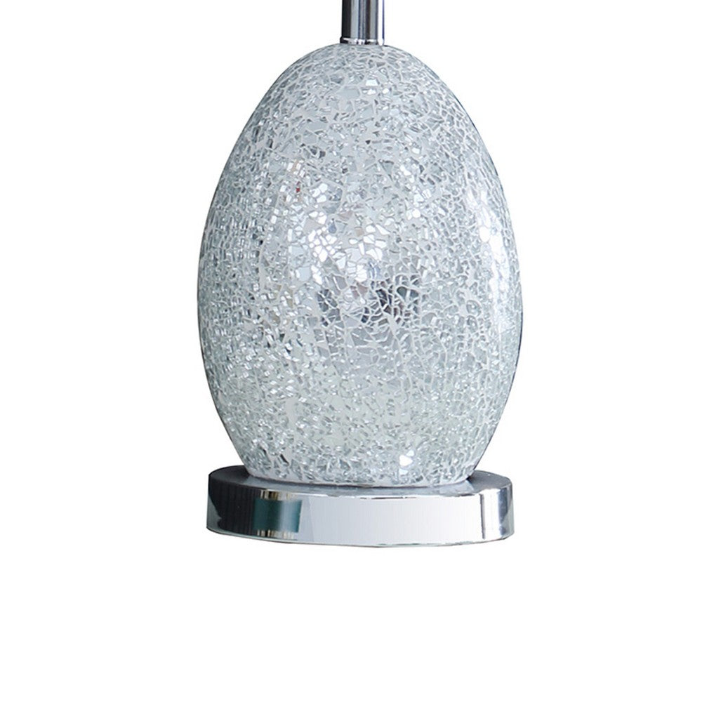 Benjara 20 Inch Glass Table Lamp, 9W LED, 3 Way Switch, Egg Shape, Silver