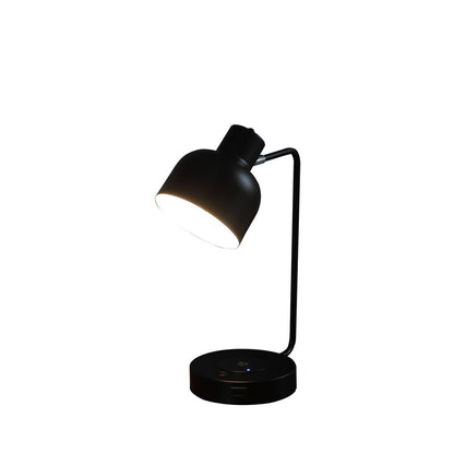 Benjara 15 Inch Metal Table Lamp, Adjustable Shade, Wireless Charging, Black
