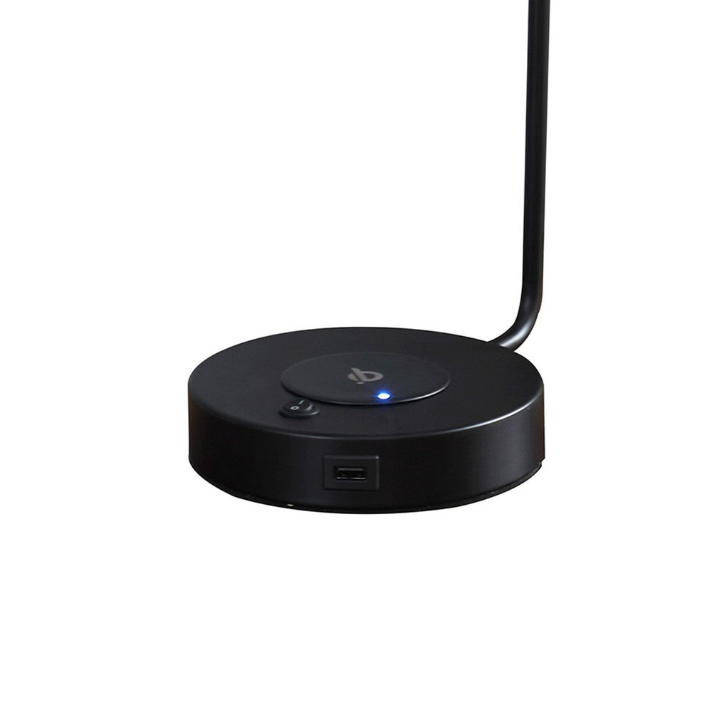 Benjara 15 Inch Metal Table Lamp, Adjustable Shade, Wireless Charging, Black