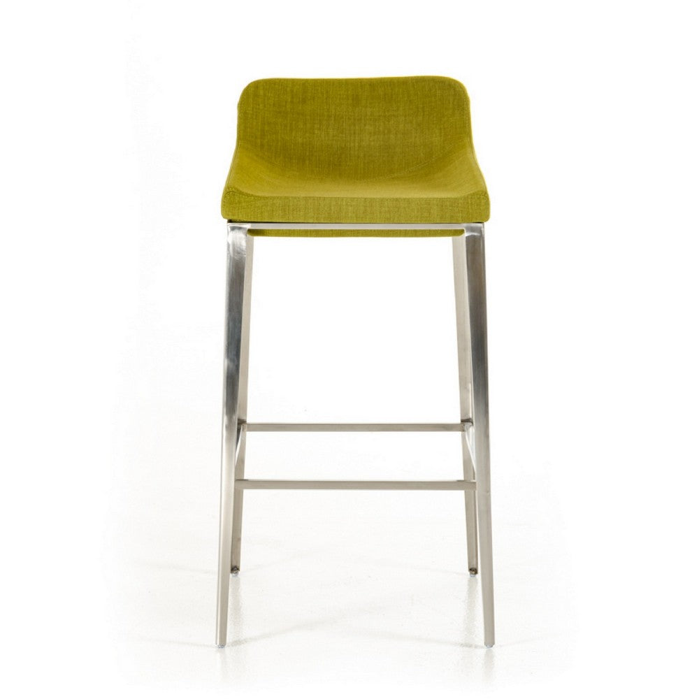 Benjara Cid 30 Inch Modern Bar Stool, Low Back, Metal Legs, Green