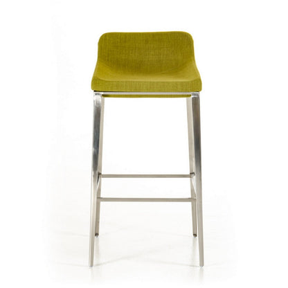 Benjara Cid 30 Inch Modern Bar Stool, Low Back, Metal Legs, Green