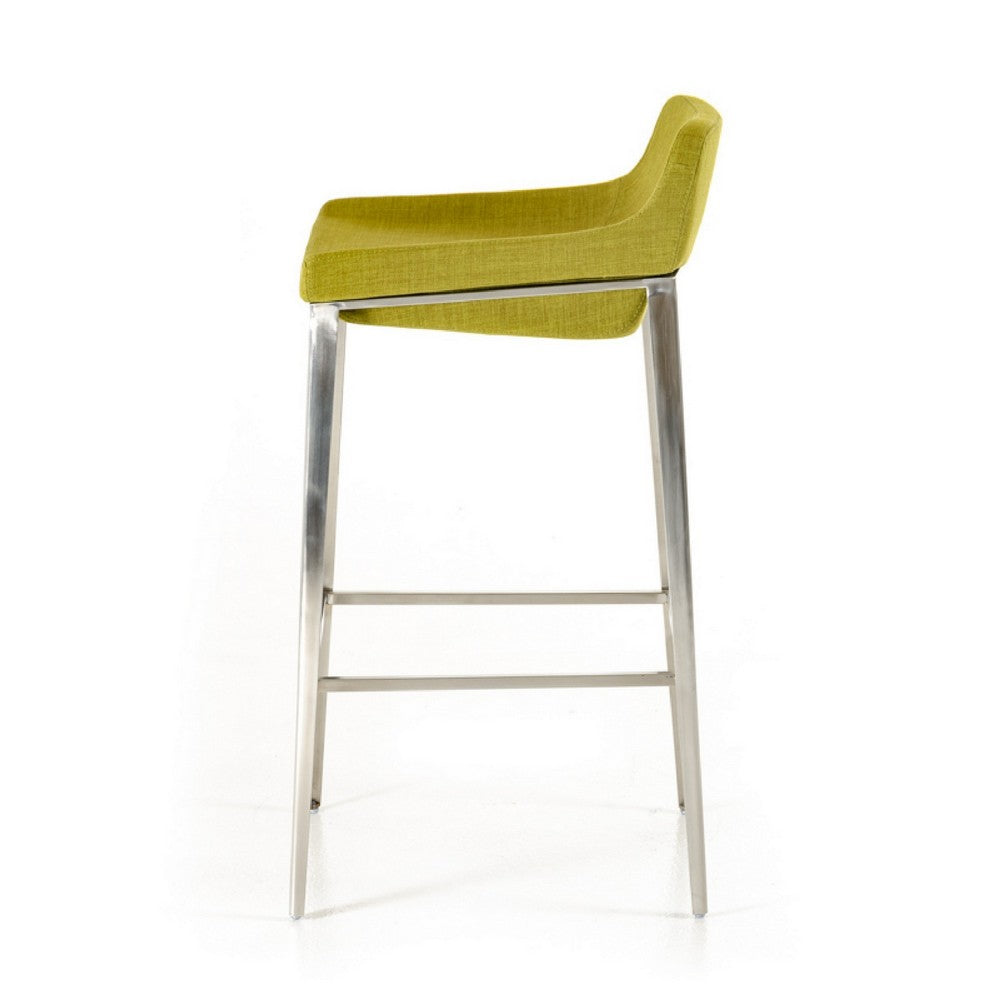 Benjara Cid 30 Inch Modern Bar Stool, Low Back, Metal Legs, Green