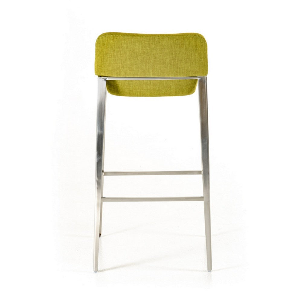 Benjara Cid 30 Inch Modern Bar Stool, Low Back, Metal Legs, Green