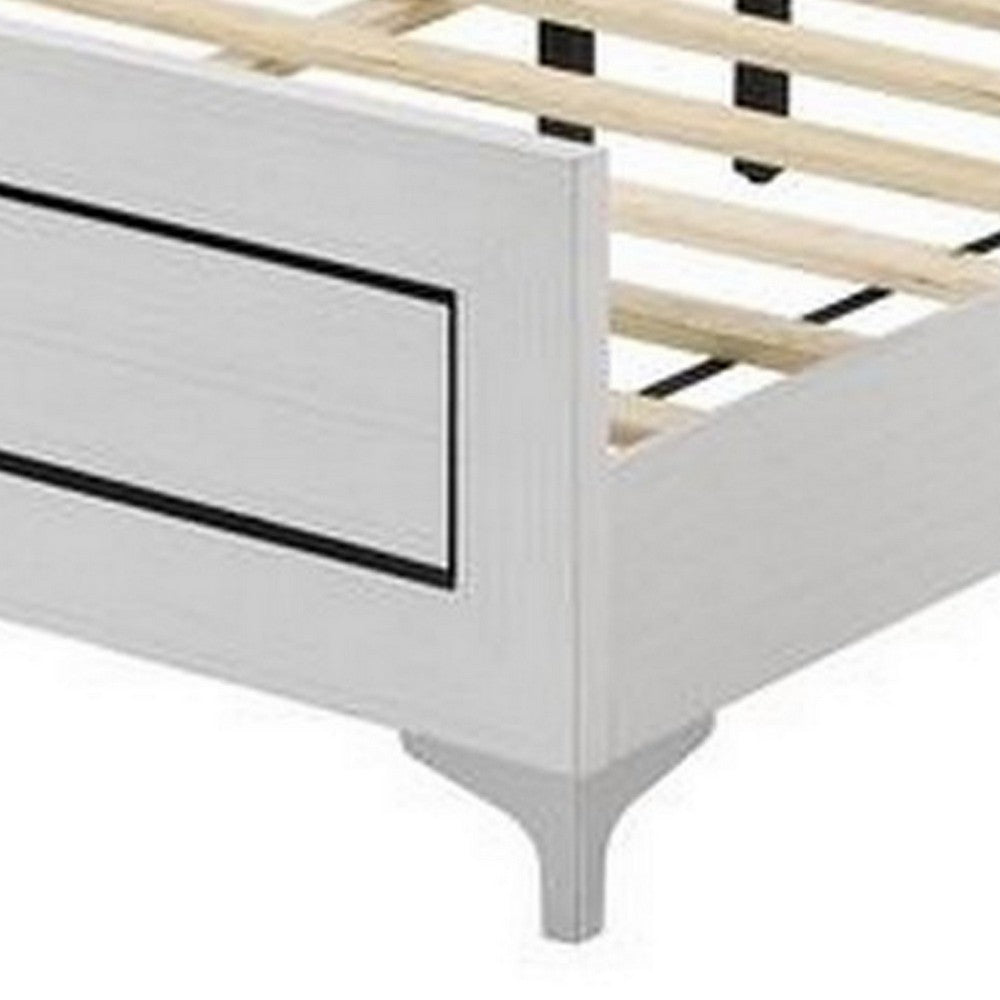 Benjara Elegant Queen Size Bed, LED Trim, Button Tufted Headboard, White