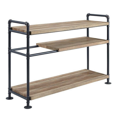 Benjara Ley 48 Inch 3 Tier Industrial Style Bookshelf, Metal, Brown, Black