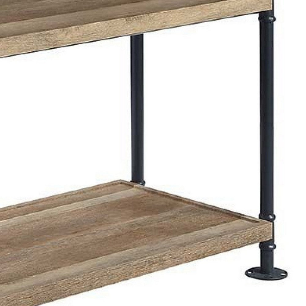 Benjara Ley 48 Inch 3 Tier Industrial Style Bookshelf, Metal, Brown, Black