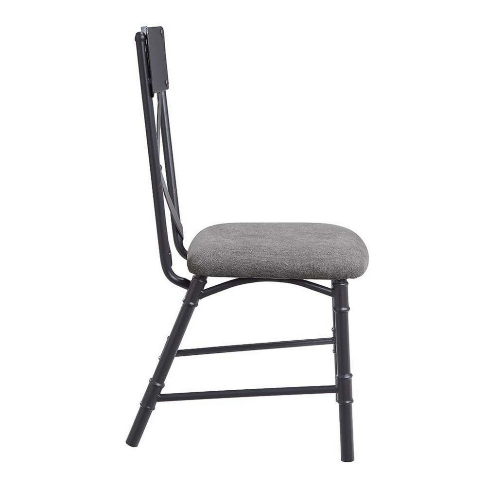 Benjara 21 Inch Metal Dining Side Chair, Fabric Seat, X Back, Set of 2, Gray
