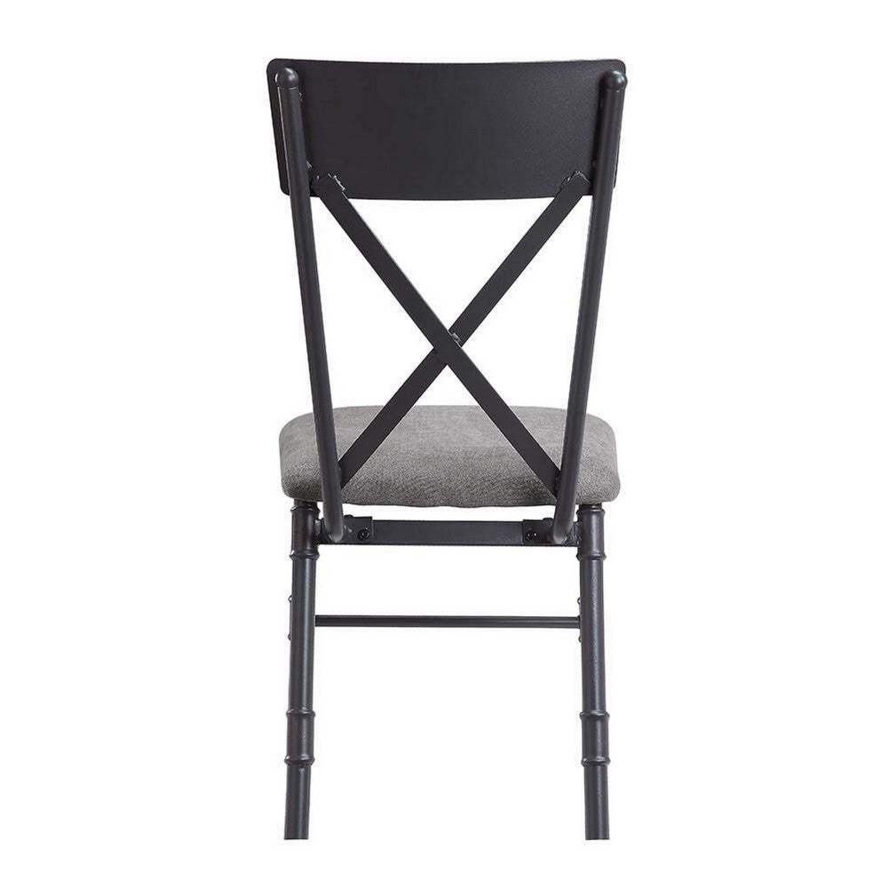 Benjara 21 Inch Metal Dining Side Chair, Fabric Seat, X Back, Set of 2, Gray