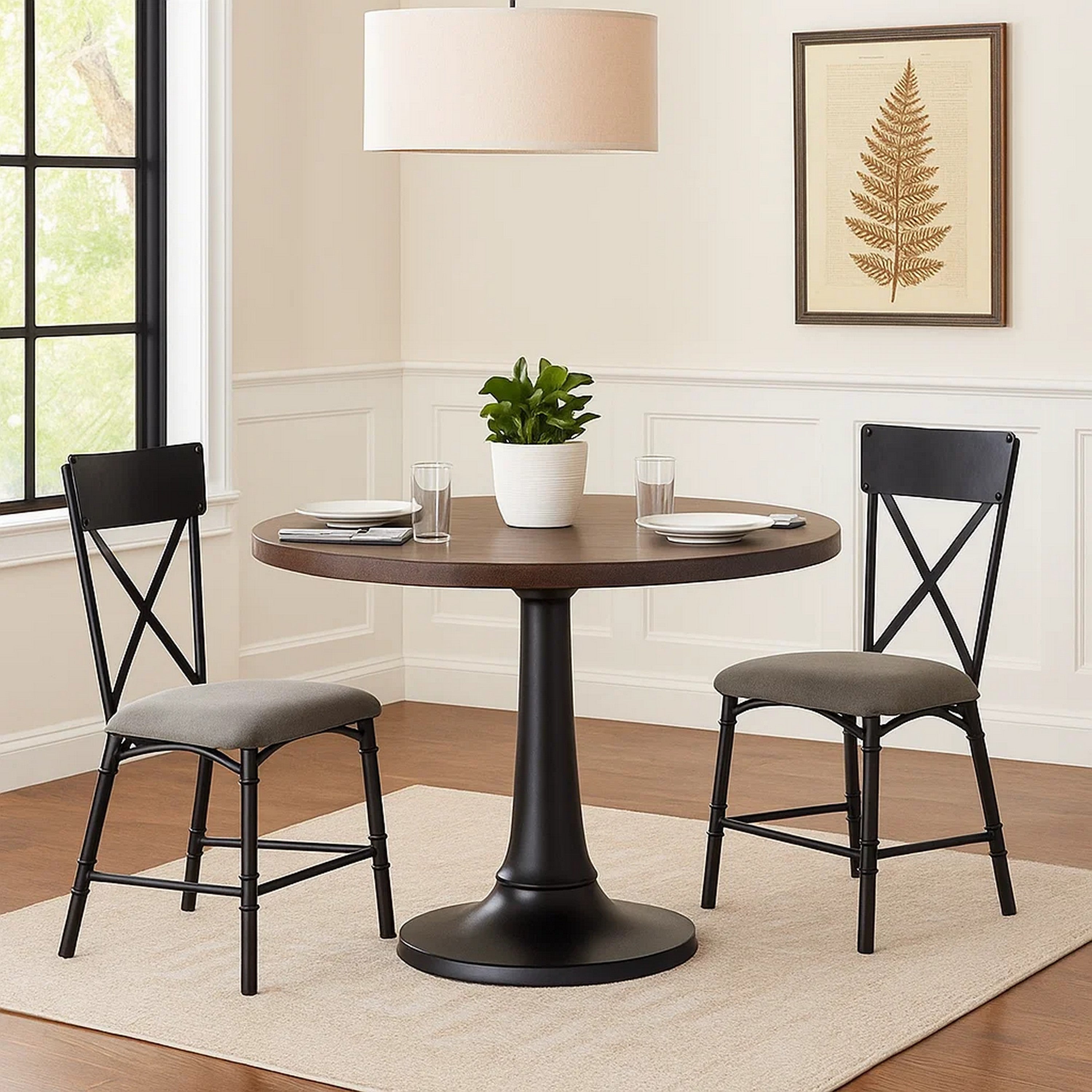 Benjara 21 Inch Metal Dining Side Chair, Fabric Seat, X Back, Set of 2, Gray