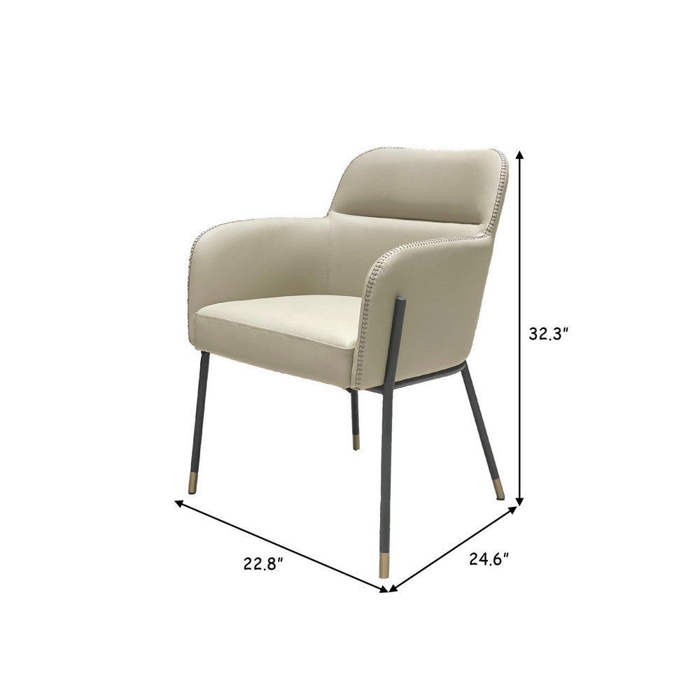 Benjara Cid 25 Inch Modern Dining Chair, Tight Back, Vegan Faux Leather, Beige