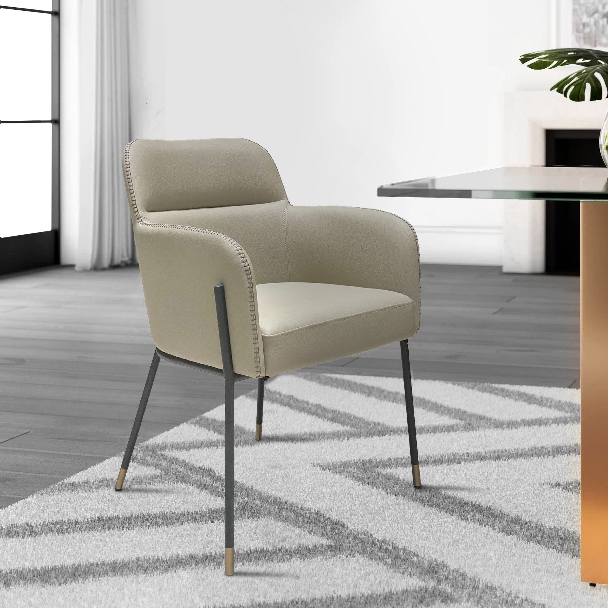 Benjara Cid 25 Inch Modern Dining Chair, Tight Back, Vegan Faux Leather, Beige