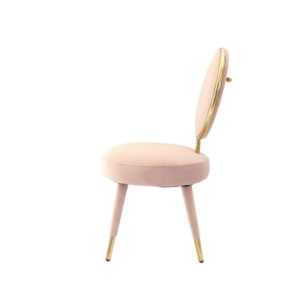Benjara Cid 21 Inch Modern Glam Accent Chair, Round Backrest, Set of 2, Pink Velvet