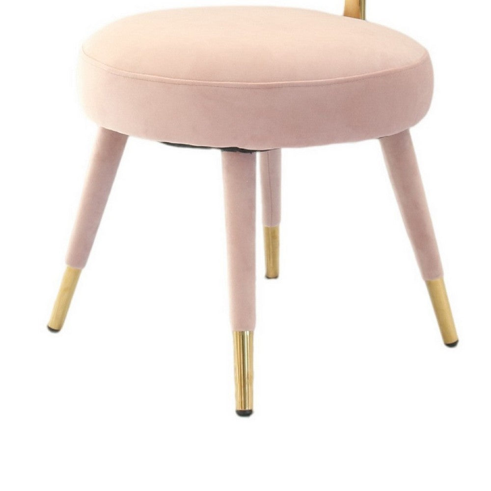 Benjara Cid 21 Inch Modern Glam Accent Chair, Round Backrest, Set of 2, Pink Velvet