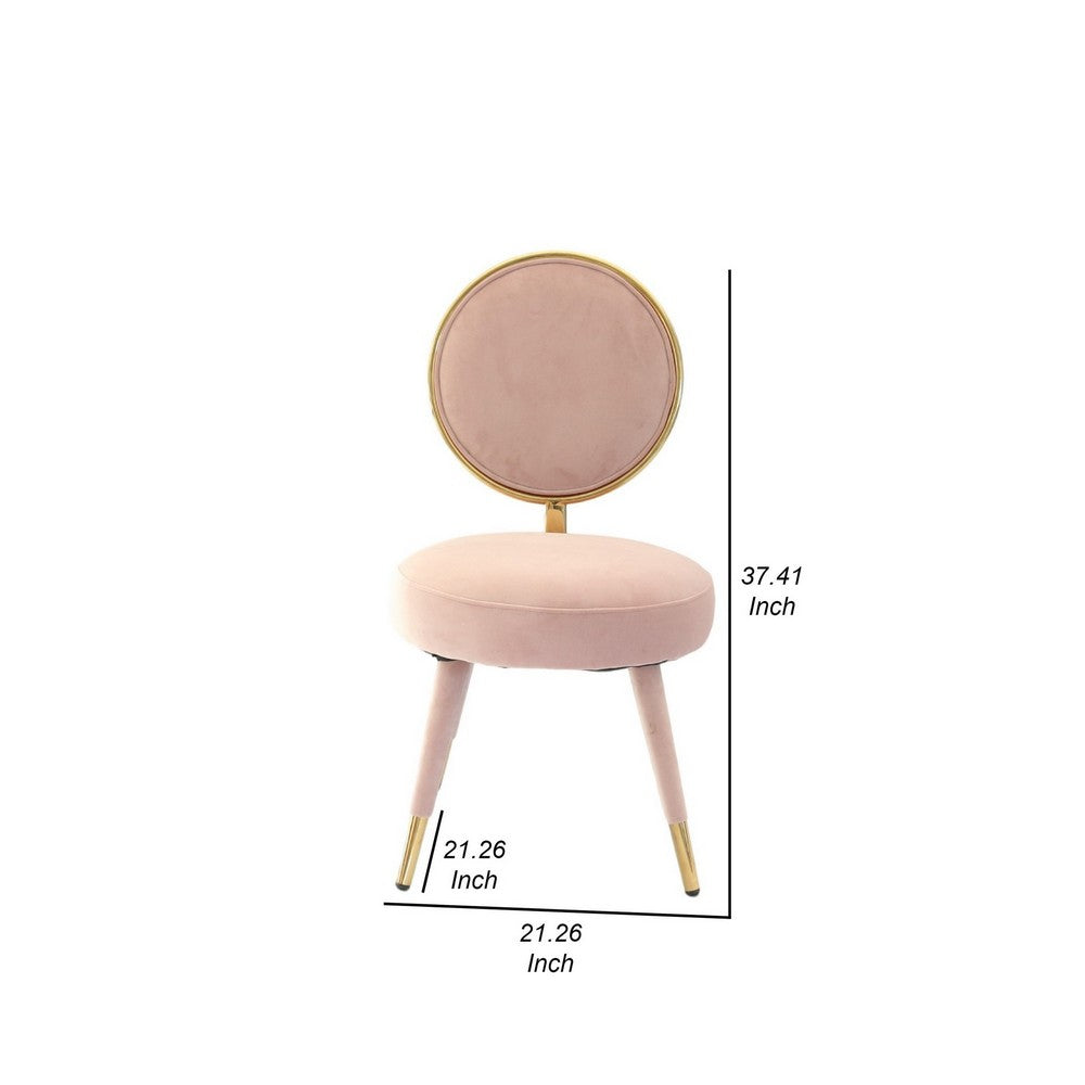 Benjara Cid 21 Inch Modern Glam Accent Chair, Round Backrest, Set of 2, Pink Velvet