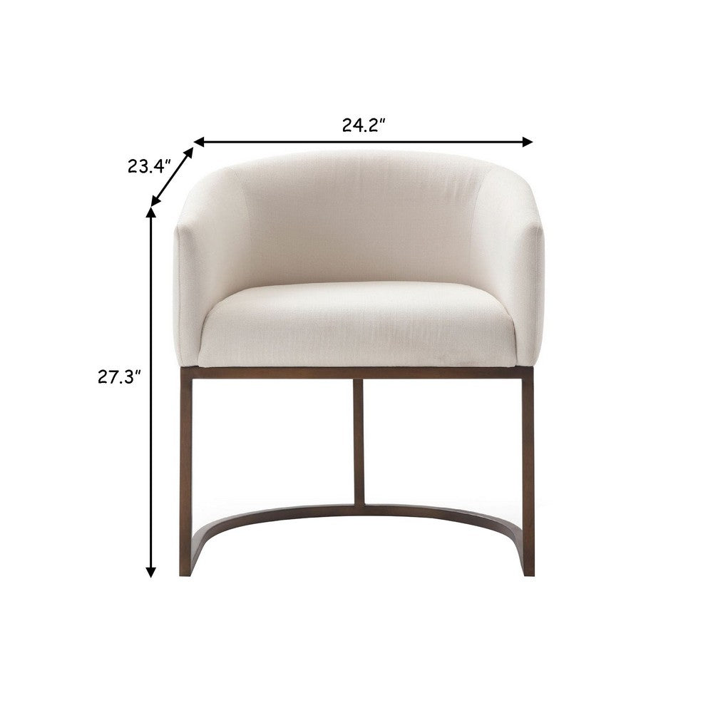 Benjara Cid 24 Inch Modern Dinning Chair, Stain Resistant Velvet And Brass, Beige