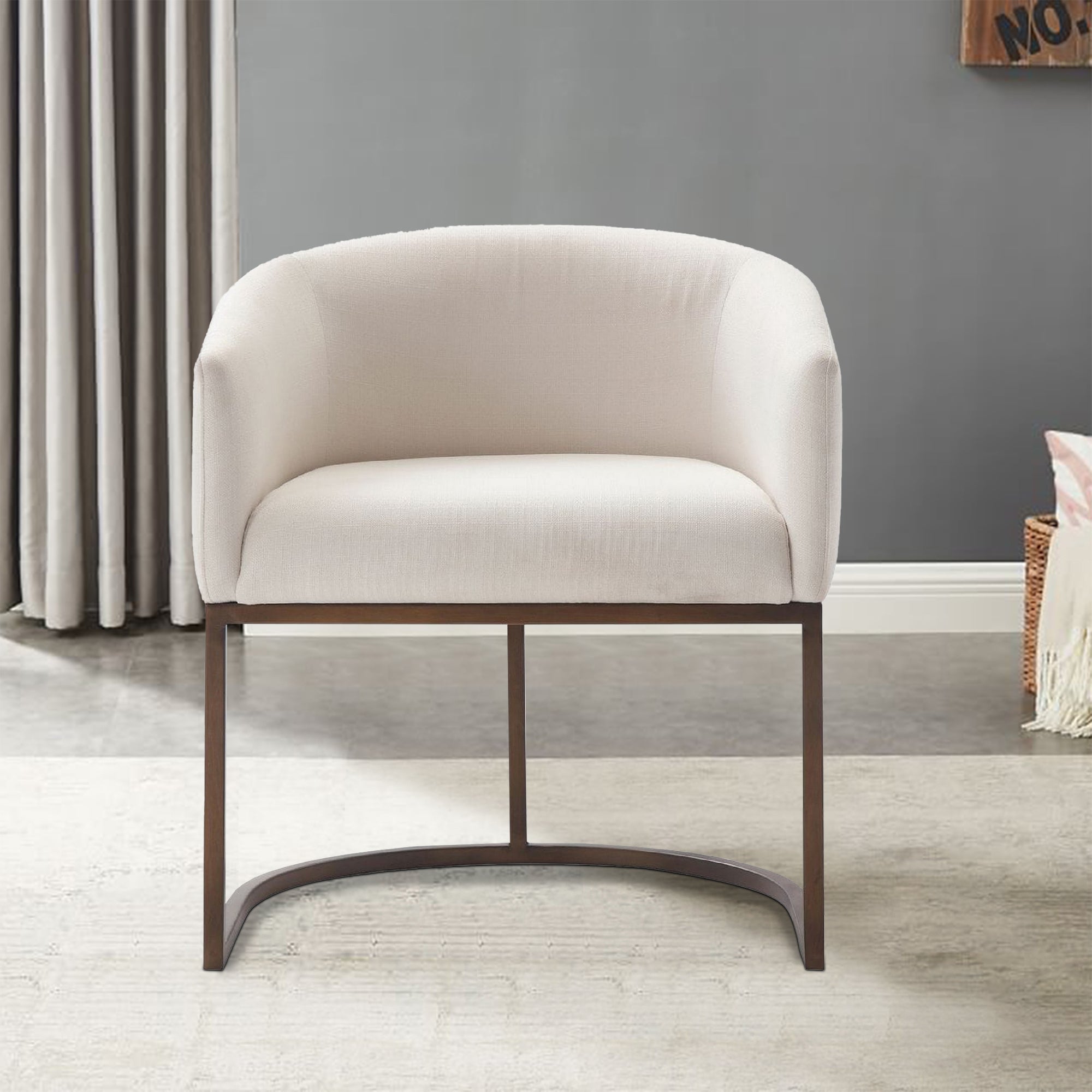 Benjara Cid 24 Inch Modern Dinning Chair, Stain Resistant Velvet And Brass, Beige